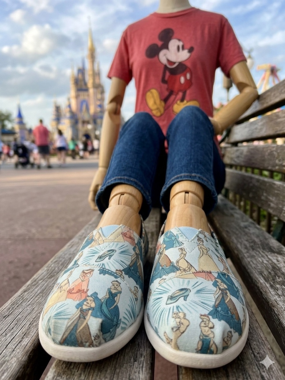 Disney x TOMS Classic Blue Cinderella Printed Canvas Slip On Alpargata Shoes Siz